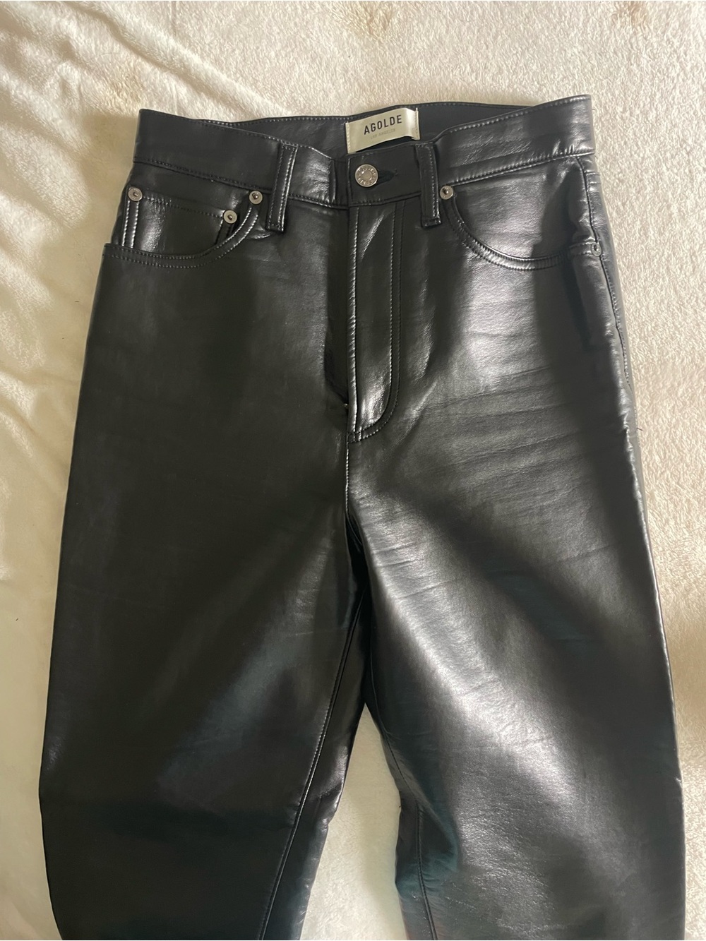 Agolde Women's Black Faux Leather Straight Jeans